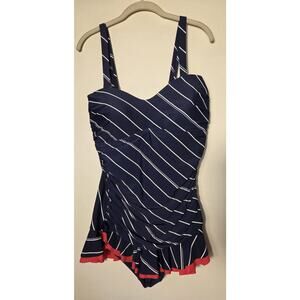 Mazu Swim Womens One Piece Blue Red Size 14 Power Mesh Adjustable